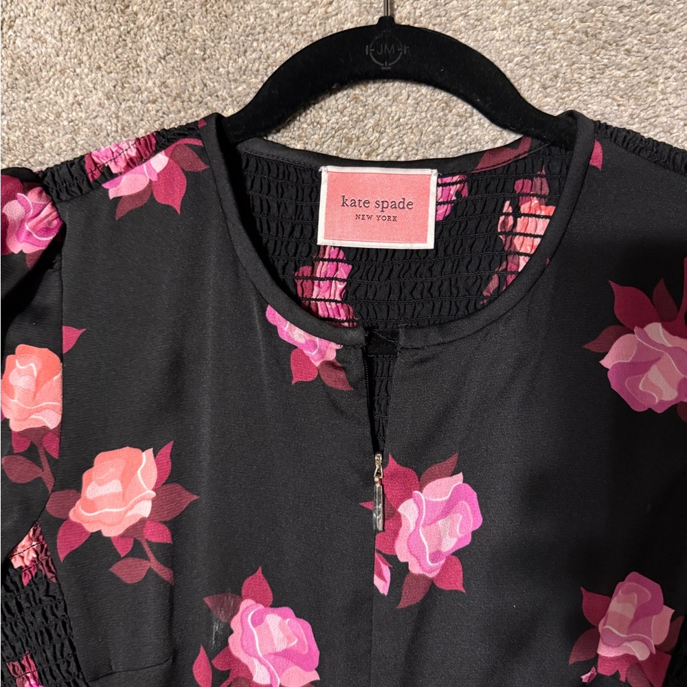 kate spade Black Long-Sleeve Dress with Pink Rose Print - Picture 2 of 5